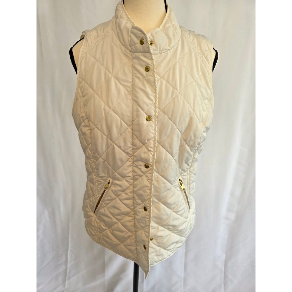Crown Ivy Quilted Snap Front Vest Cream Womens Medium Puffer Gilet Pockets